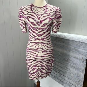 Free People Take Me Out Ivory Pink Zebra Print Bodycon Knit Mini Dress S